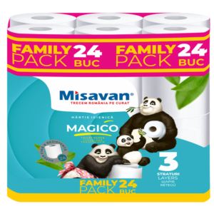 Hartie igienica Misavan, Magico Family Pack, 3 straturi, 24 role