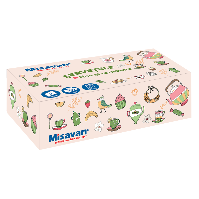 Servetele in cutie Misavan, Tea, 2 straturi, 150 bucati/cutie