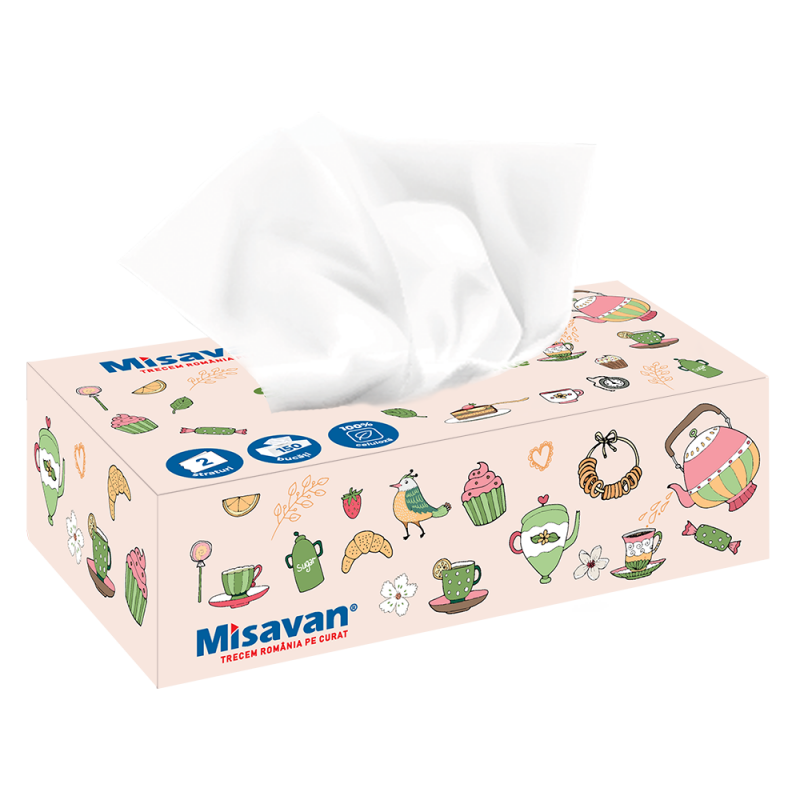 Servetele in cutie Misavan, Tea, 2 straturi, 150 bucati/cutie - imagine 2