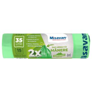 Saci menajeri colectare selectiva Misavan 35l, parfumati, 15 buc, verzi