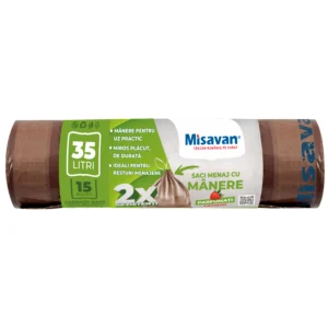 Saci menajeri colectare selectiva Misavan 35l, parfumati, 15 buc, maro