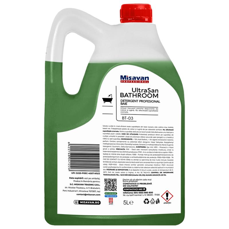 Solutie anticalcar si rugina Misavan Professional Ultrasan Bathroom 5l - imagine 2